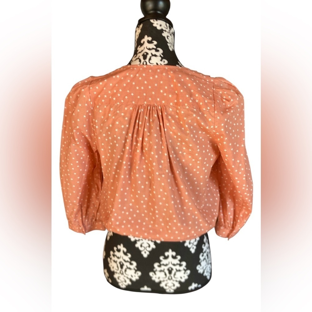 Madewell Wrap Top – Pink Star Scatter – Puff Sleeve‎ V-Neck – Size Small NWOT - Picture 3 of 11